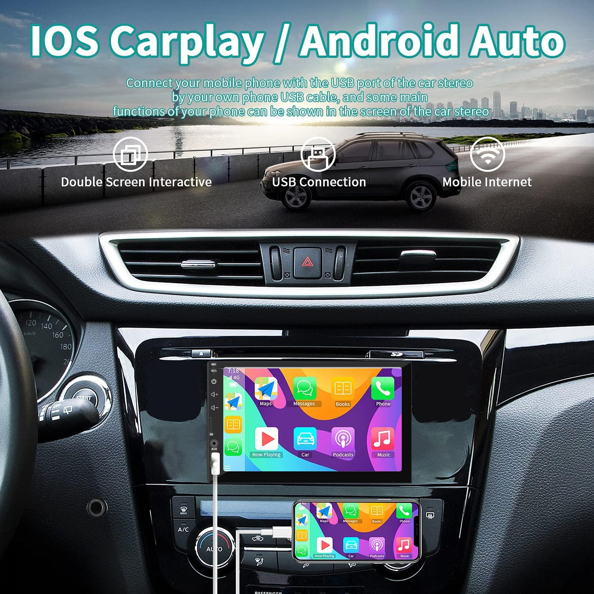 Double Din 7 Inch Touchscreen Car Stereo with Backup Camera W605