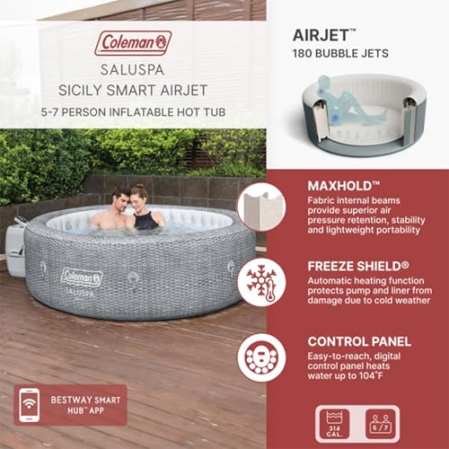 Grey Large Round Inflatable Hot Tub with 180 AirJets and EnergySense Cover Q309