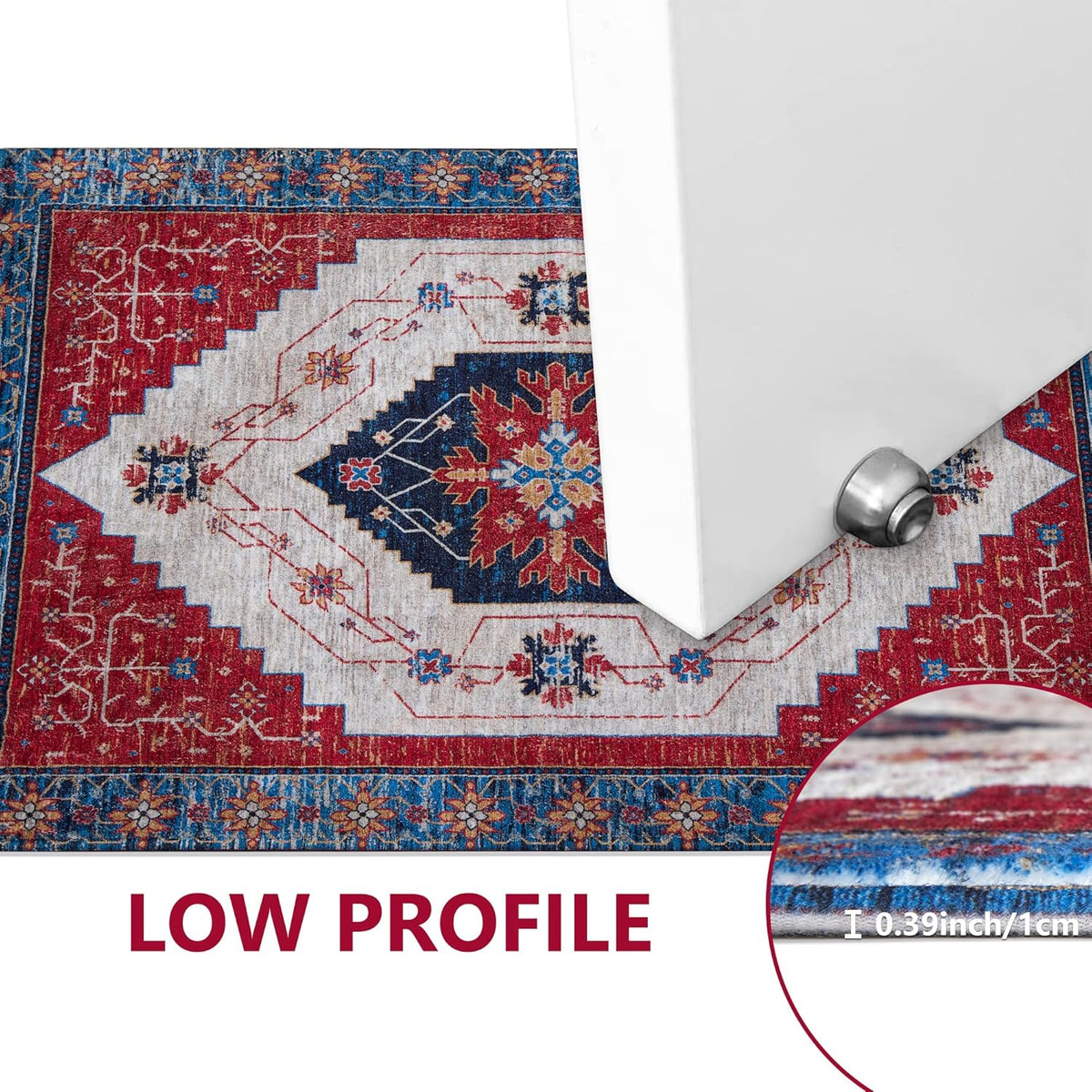 Red/Multi 2'x3' Non Slip Washable Distressed Low-Pile Rug S522097