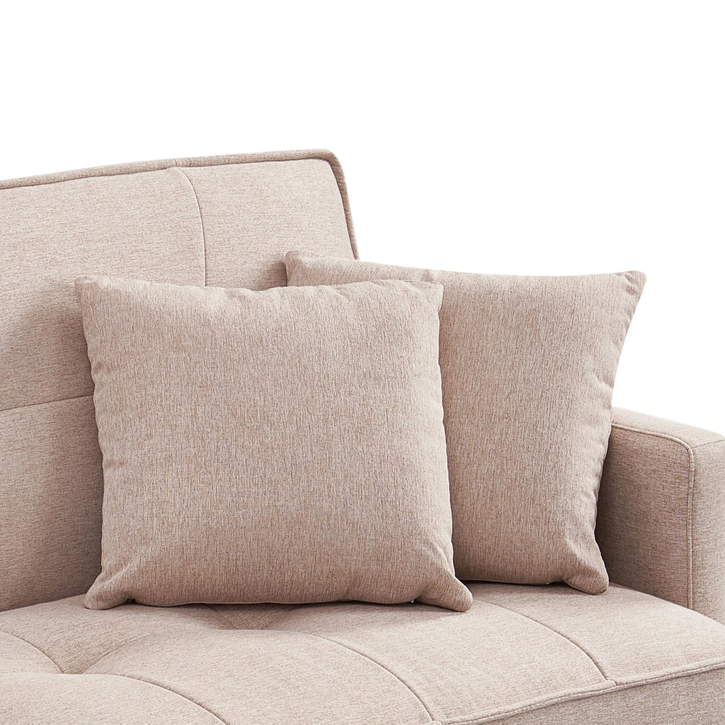 84.6 in. Extra Long Tufted Beige Fabric Futon Adjustable Sofa Bed V24003