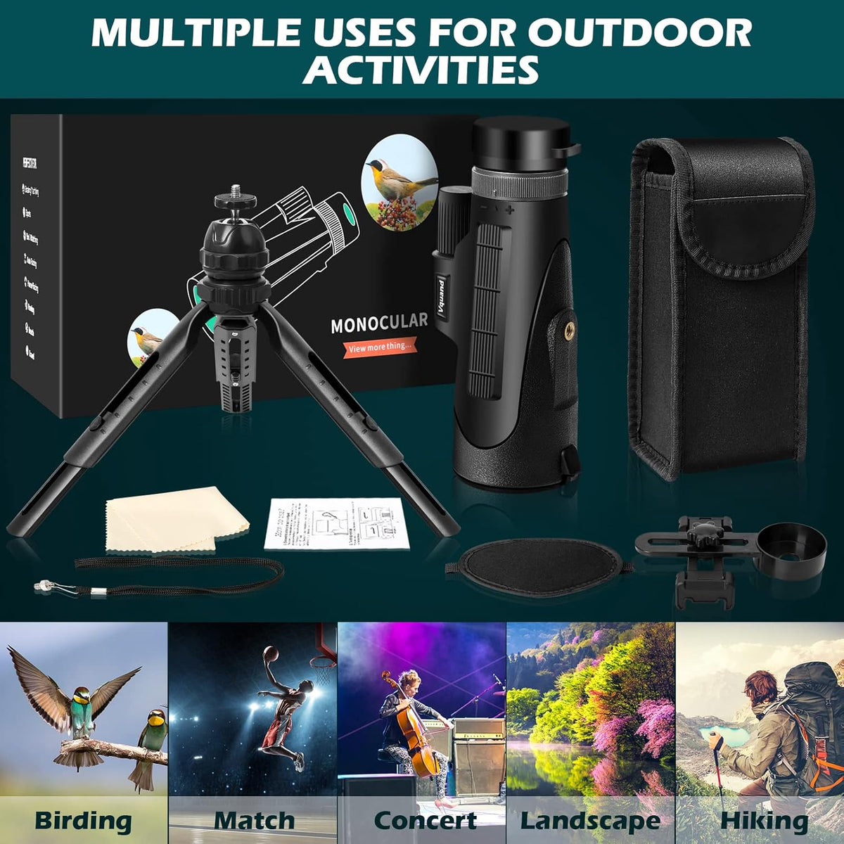 12X50 BAK4 Prism FMC Monocular with Smartphone Adapter and Tripod B4210
