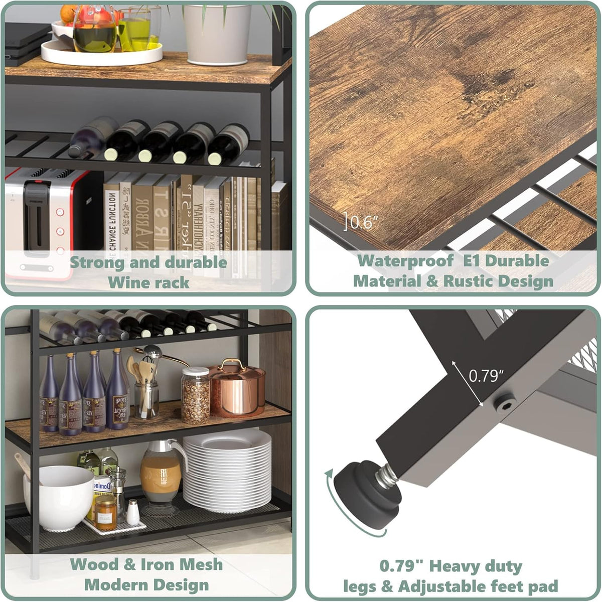 Industrial Kitchen Baker's Rack Microwave Oven Stand Kitchen Pantry Shelf Free Standing Utility Storage Cabinet Sideboard U642