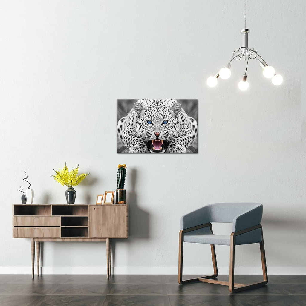 Framed Grey Leopard Canvas Wall Art 16x24 V23080