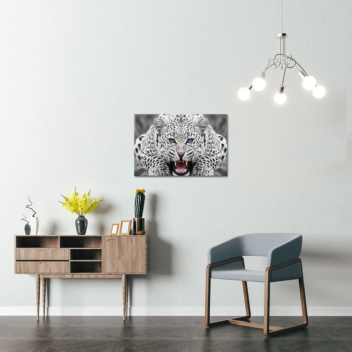 Framed Grey Leopard Canvas Wall Art 16x24 V23080