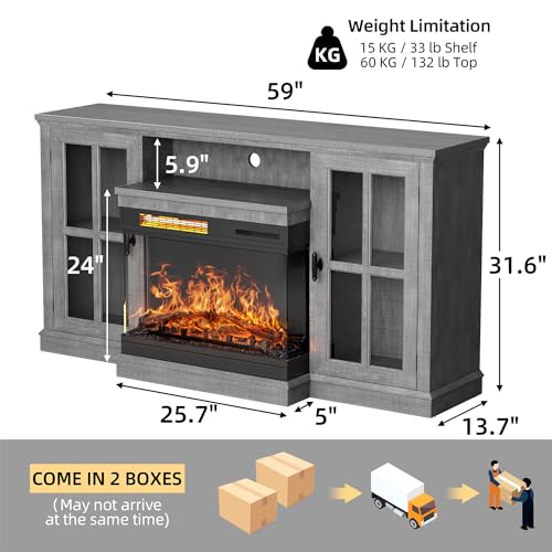 Gray Glass Fireplace TV Stand C493587