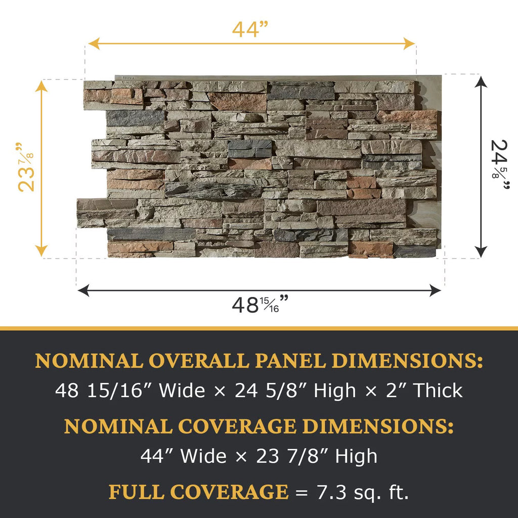 Faux Stacked Stone 3D Textured Wall Panel Sample, 8"L x 8"H, Cambridge Gray G4560