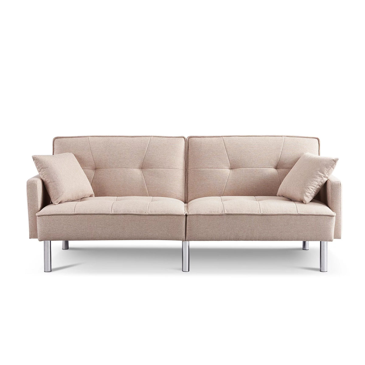 84.6 in. Extra Long Tufted Beige Fabric Futon Adjustable Sofa Bed V24003