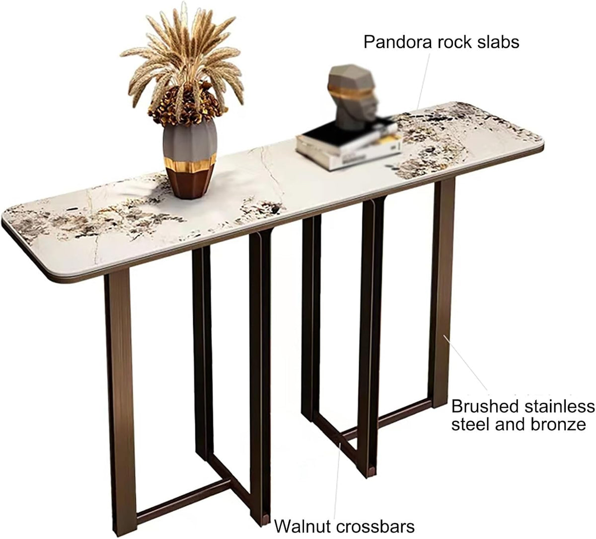 Narrow Entryway Table with Geometric Metal Base A22056