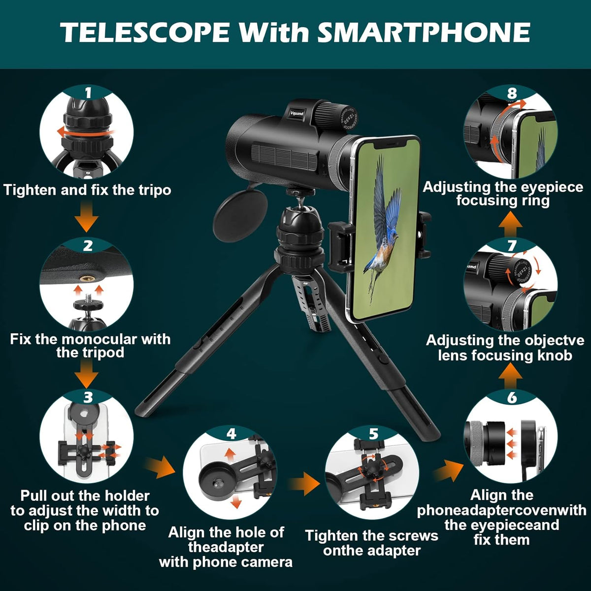 12X50 BAK4 Prism FMC Monocular with Smartphone Adapter and Tripod B4210