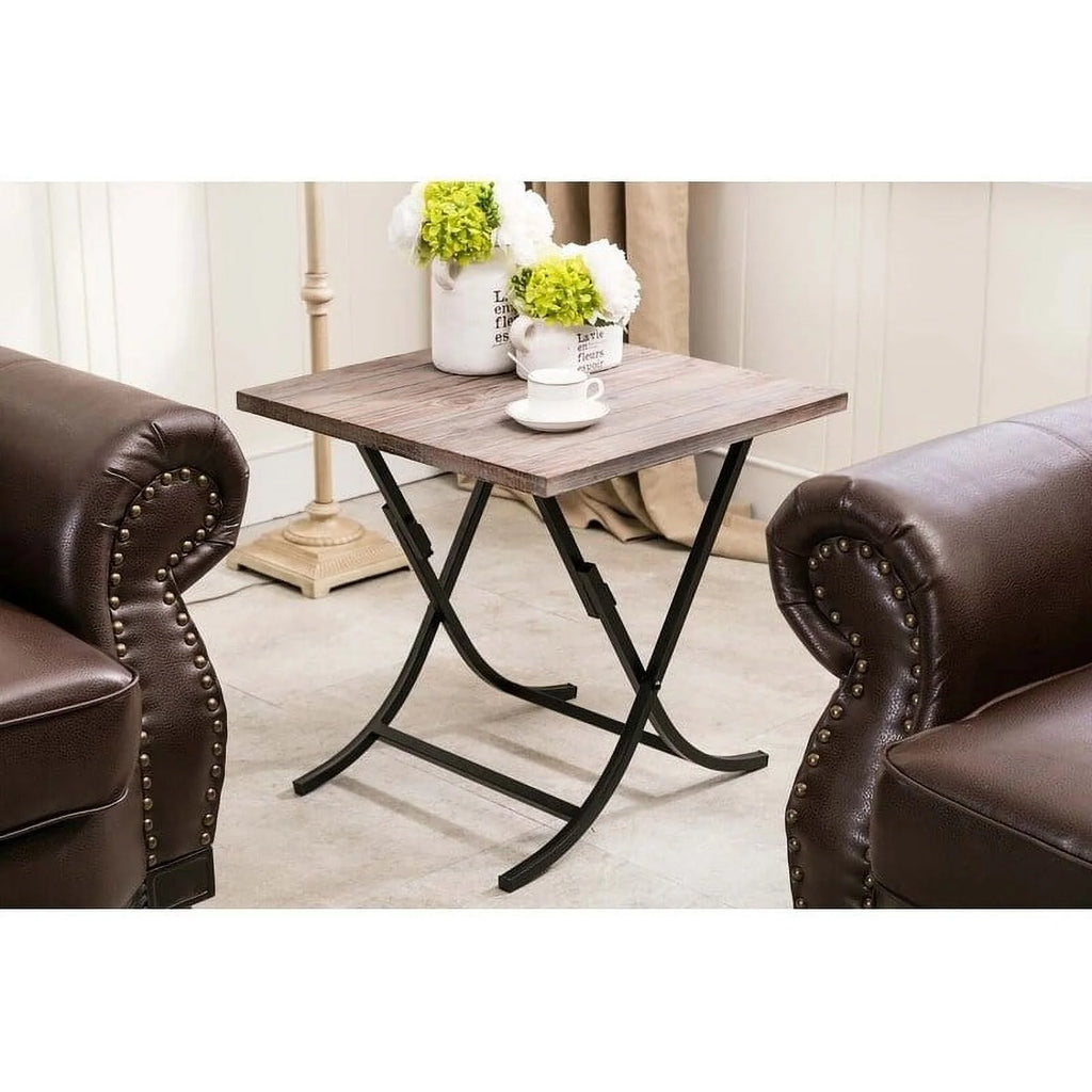 Folding Industrial Wood and Metal End Table G527