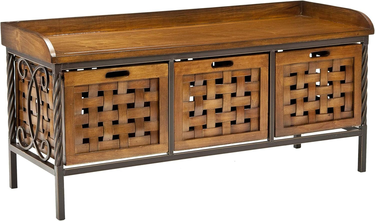 Brown Wooden Storage Bench P239721