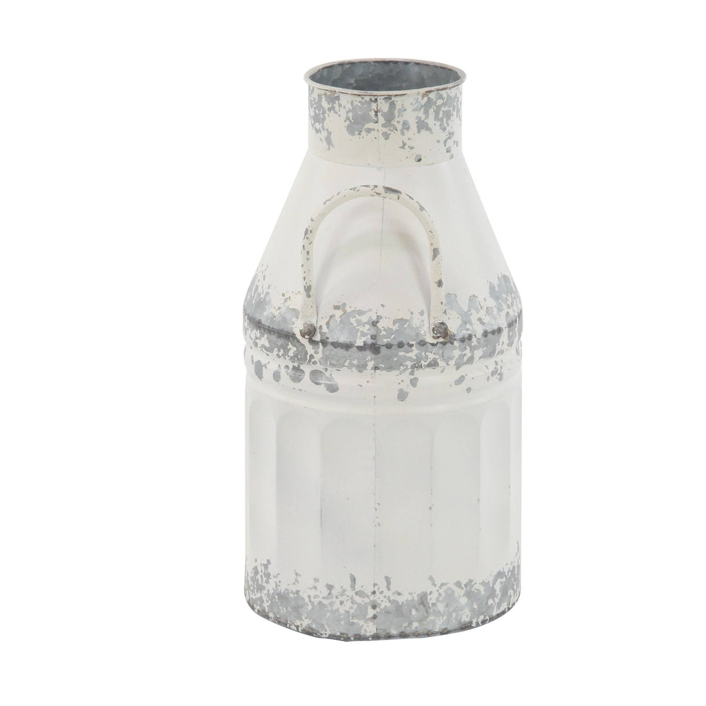 Set of 2 Round White Iron Milk Can X217