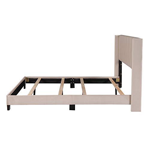 Pink Queen Size Velvet Upholstered Platform Bed with Headboard and Footboard J672