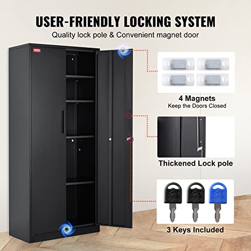 Black Metal Storage Cabinet with 2 Doors and 4 Adjustable Shelves O242