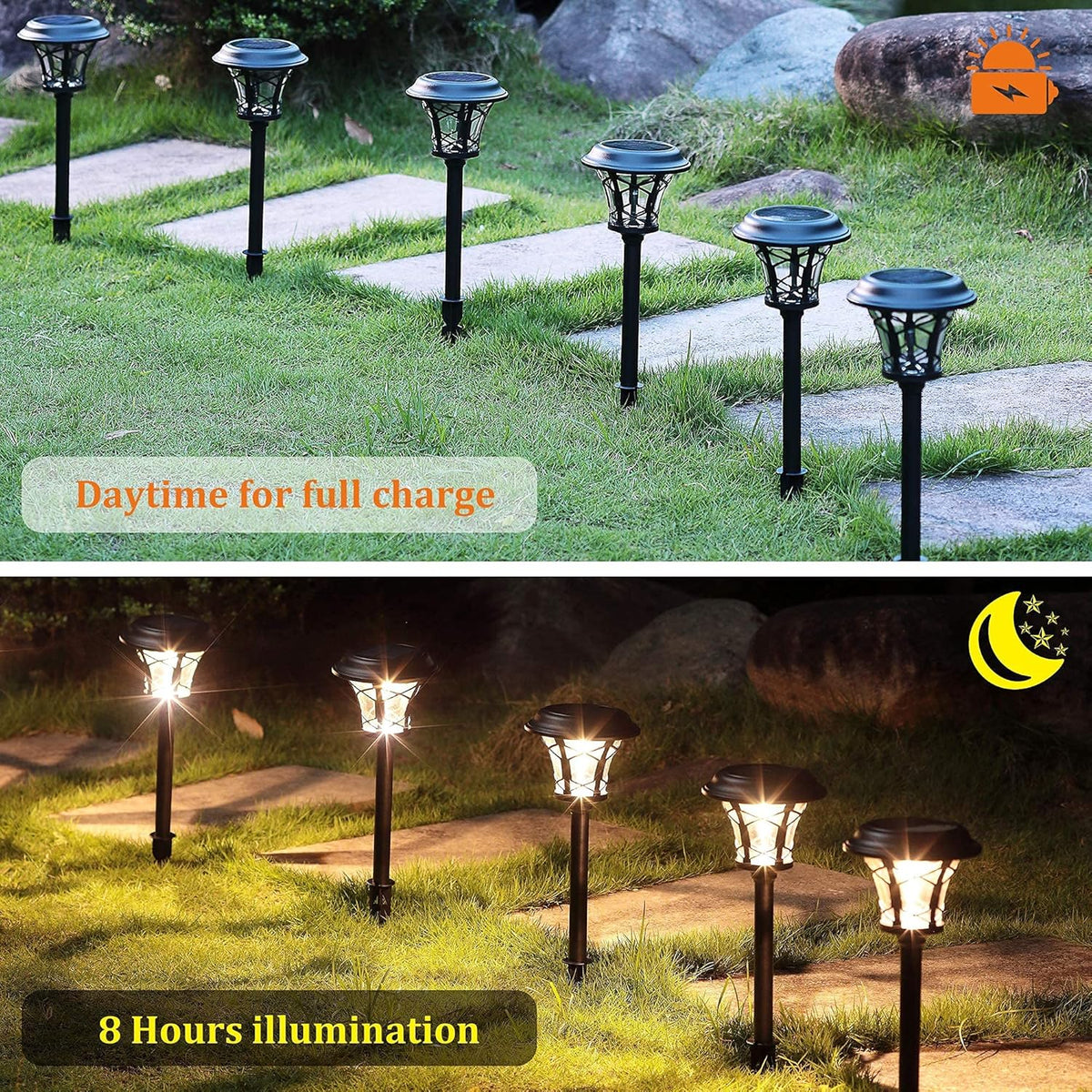 6 Pack Solar Powered Pathway Lights, Warm White R681