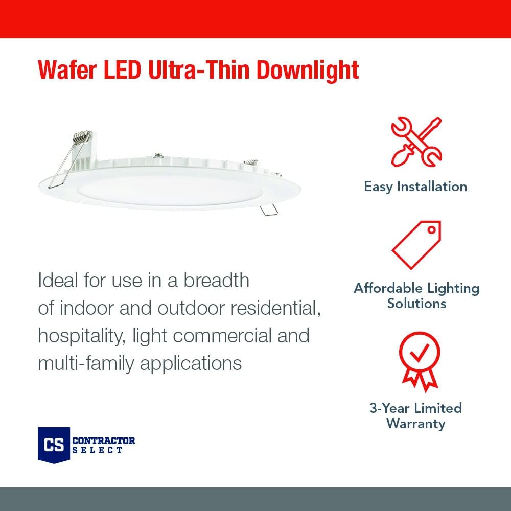 Round Baffle LED Downlight, 6-Inch, Matte White & Ultra Thin Recessed Downlight, White X16296