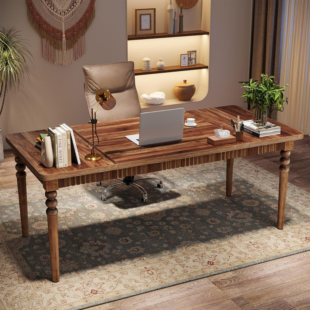 63-Inch Solid Wood Legs Executive Desk, Walnut K204