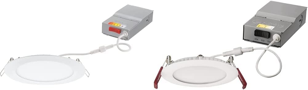 Round Baffle LED Downlight, 6-Inch, Matte White & Ultra Thin Recessed Downlight, White X16296