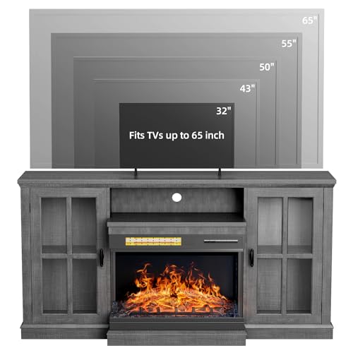 Gray Glass Fireplace TV Stand C493587
