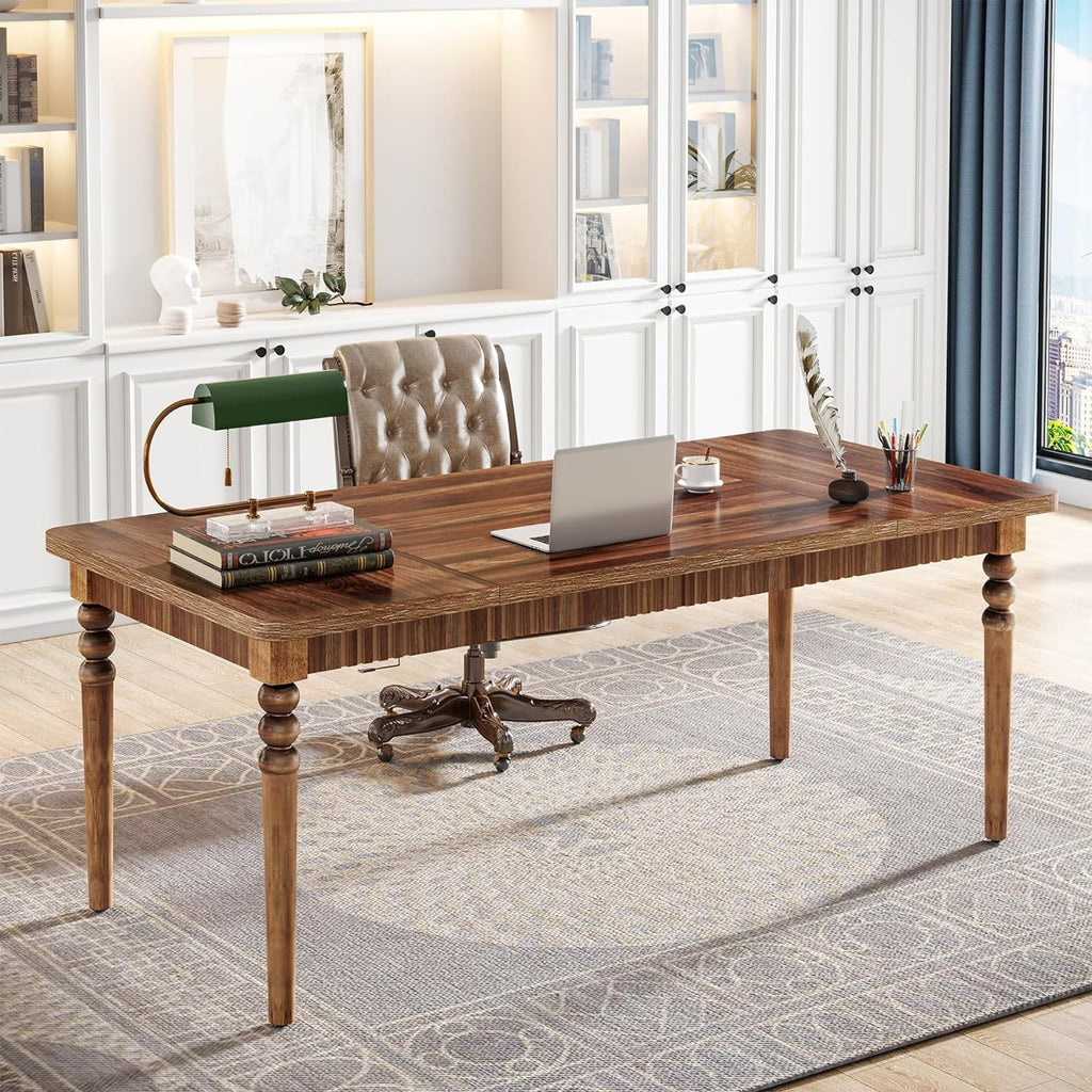 63-Inch Solid Wood Legs Executive Desk, Walnut K204