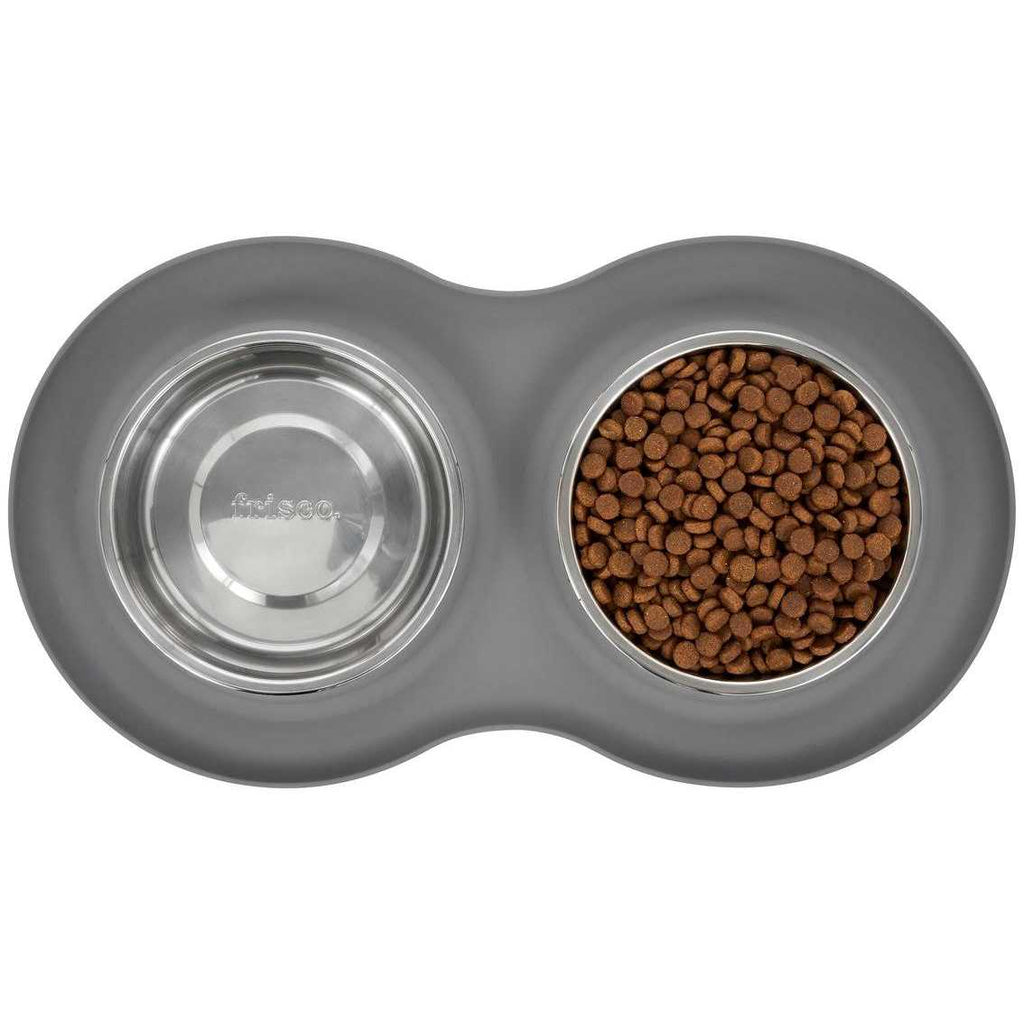 Double Stainless Steel Pet Bowl with Silicone Mat W4766