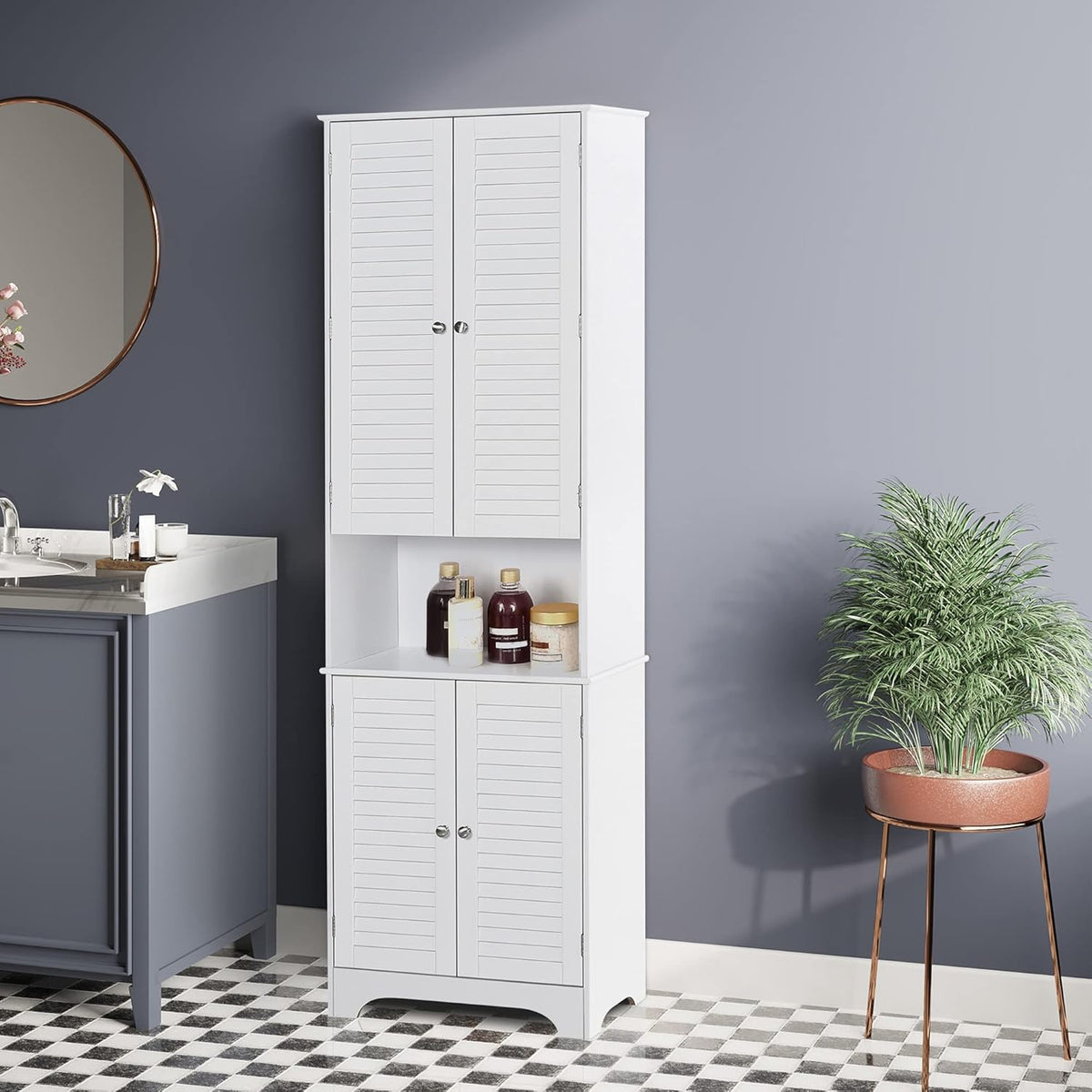 White Tall Bathroom Storage Cabinet with Adjustable Shelves L604