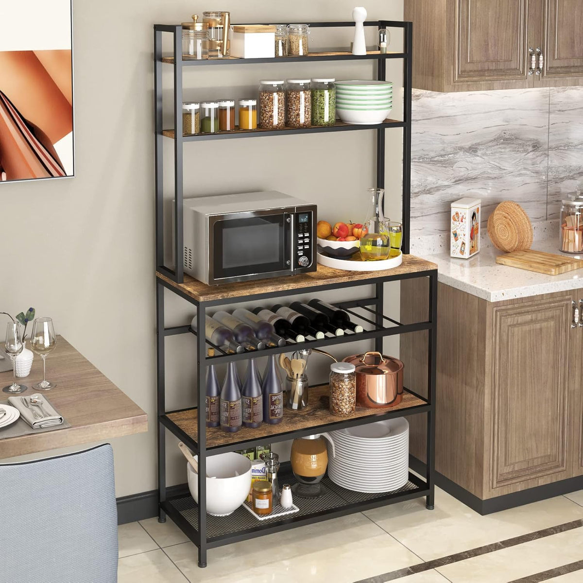 Industrial Kitchen Baker's Rack Microwave Oven Stand Kitchen Pantry Shelf Free Standing Utility Storage Cabinet Sideboard U642