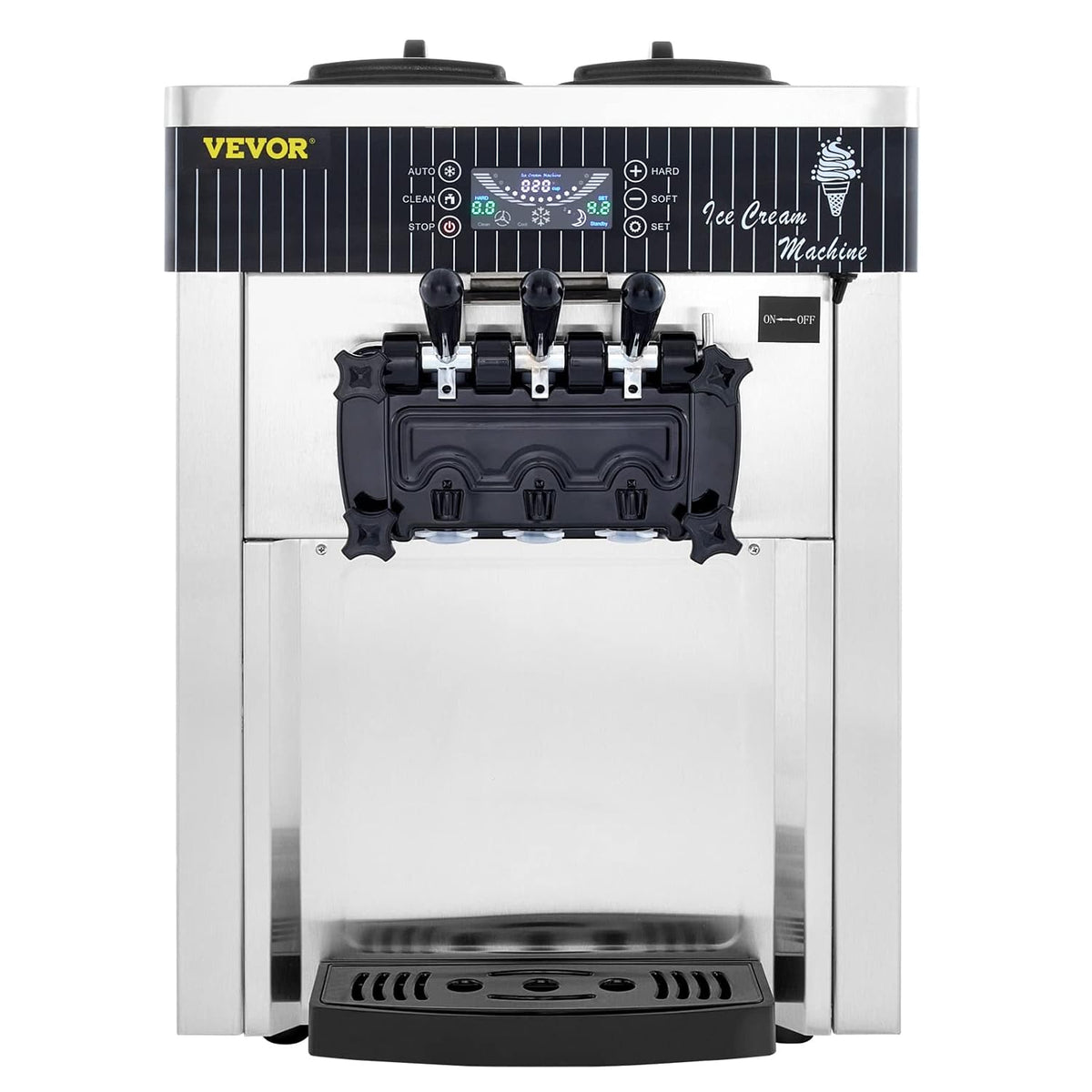 Silver Commercial Ice Cream Machine 5.3 to 7.4Gal per Hour 3 Flavors 2200W F196