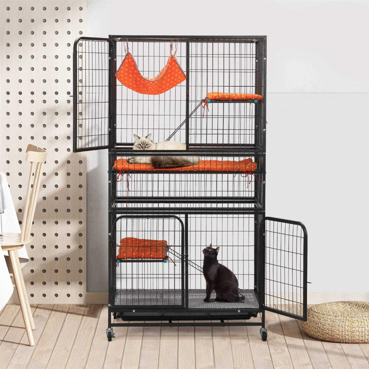 4-Tier Wire Cat Cage Pet Enclosure with Removable Wheels V803