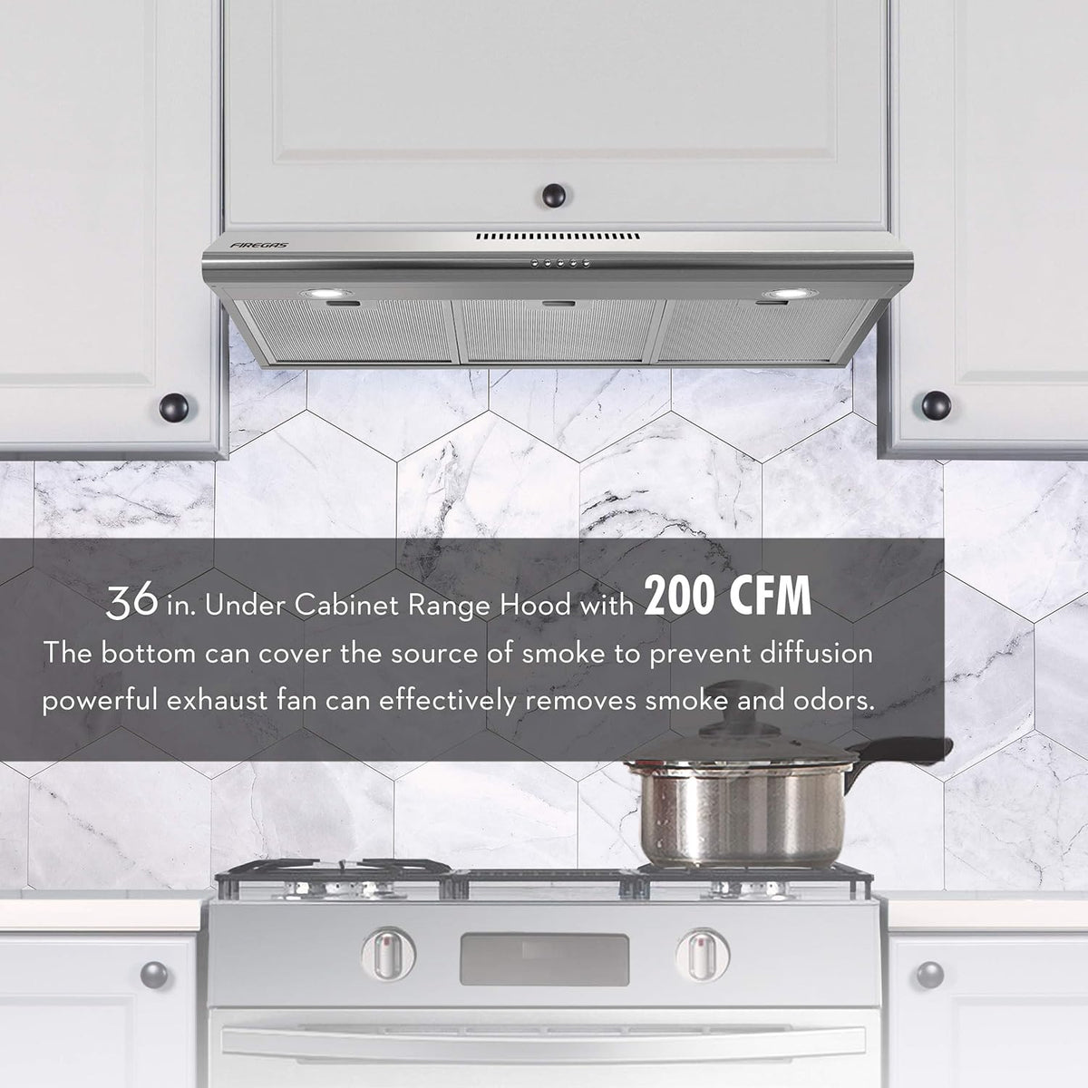 36 Inch Ducted/Ductless Under Cabinet Range Hood with LED Light V396