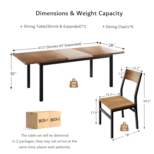 7-Piece Extendable Dining Table Set with 6 Chairs G746915