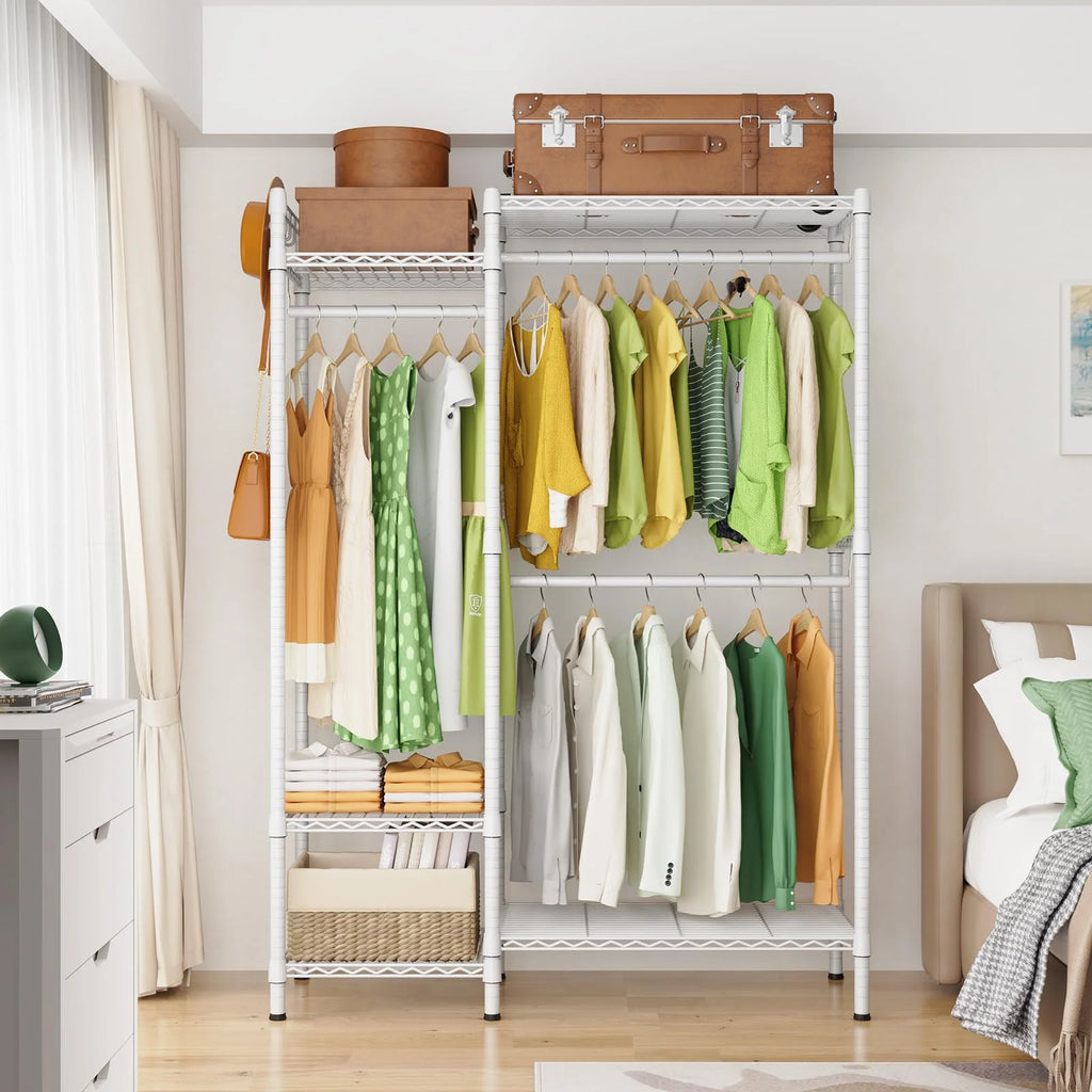 Heavy Duty Portable Clothing Rack with Shelves White S375
