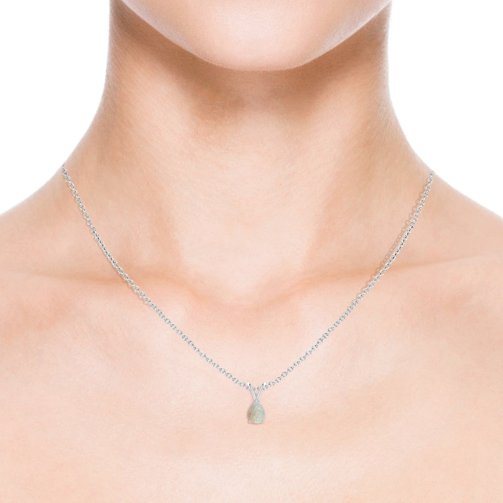 Natural 7x5mm Pear Opal Solitaire Pendant Necklace in Sterling Silver C622085