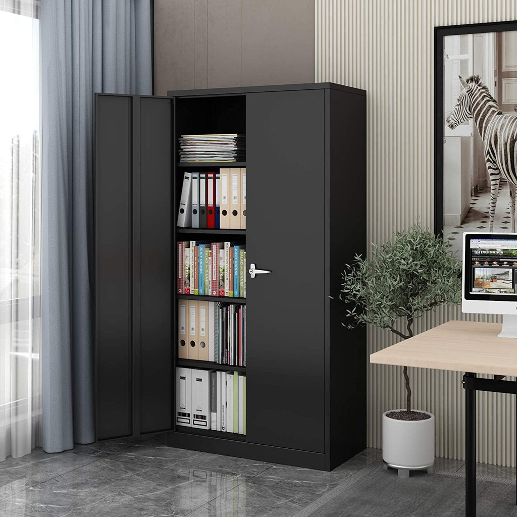 Black Lockable Metal Storage Cabinet with 4 Adjustable Shelves O1747