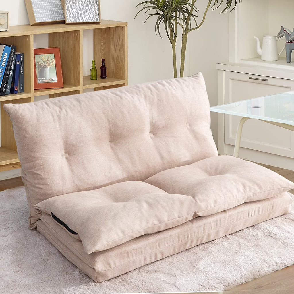 Foldable Double Chaise Lounge Floor Sofa Chair with Two Pillows F34293