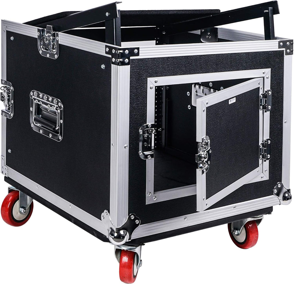 8U PA DJ Pro Audio Rack Road Case with 13U Slant Mixer Top and Casters N839