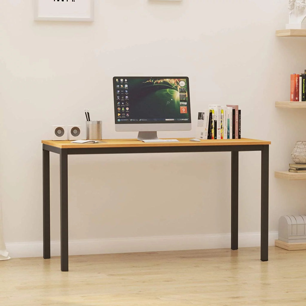 55 inch Teak Black Wood Office Desk with Metal Frame Z5891