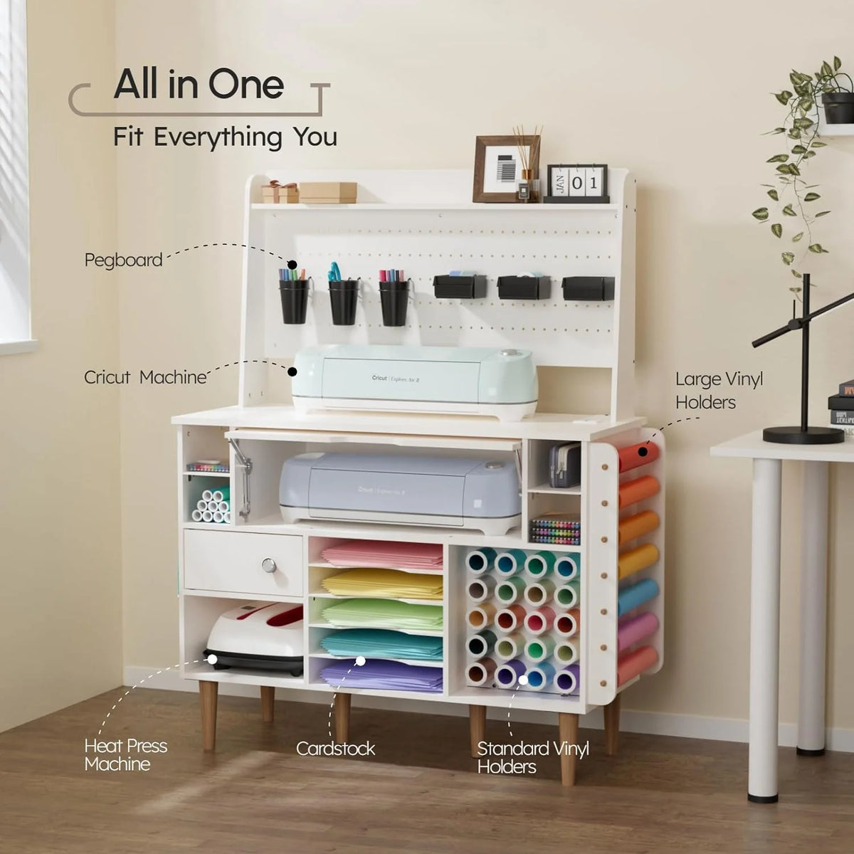 Craft Cabinet Table Organizer with Charging Station Y737245