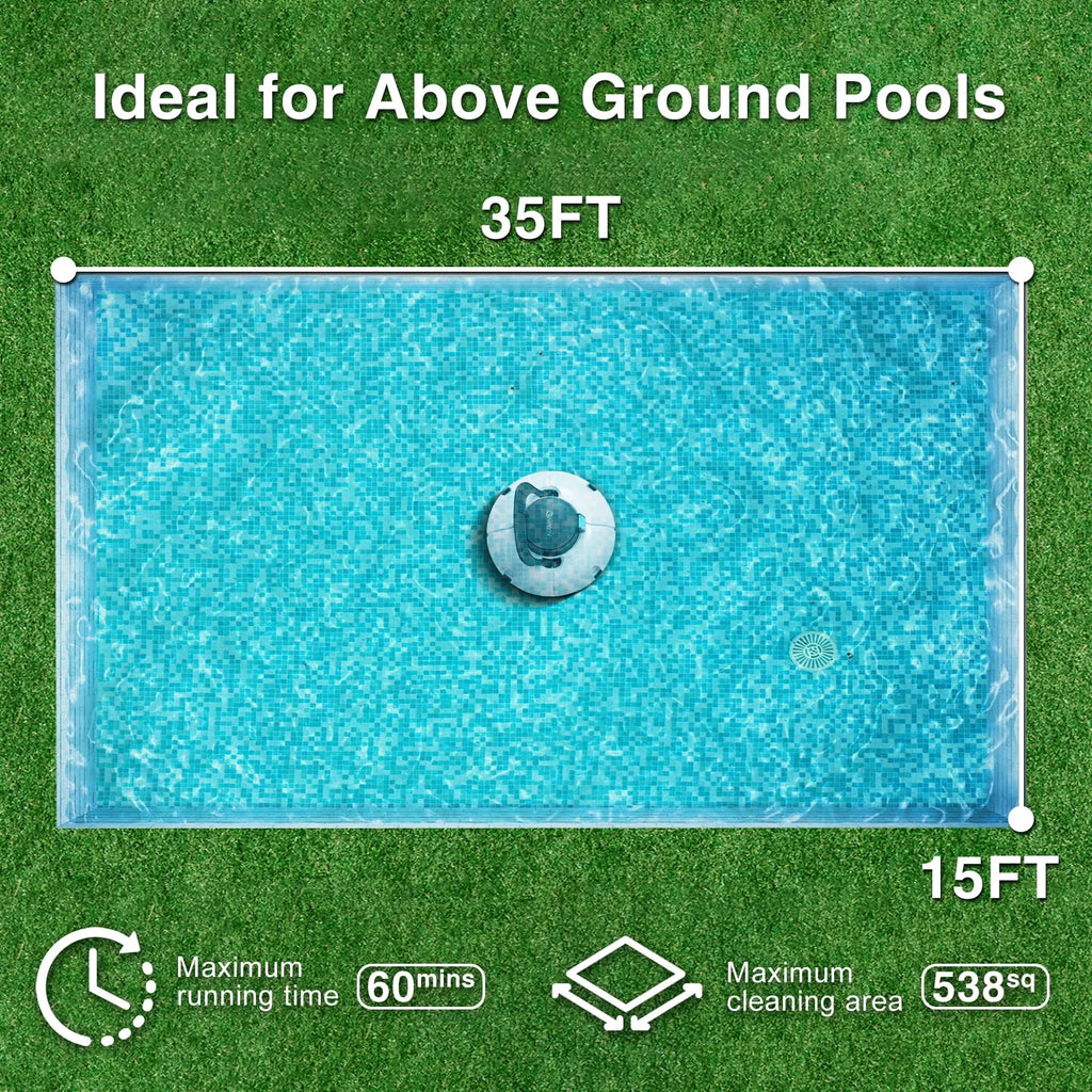 Cordless Robotic Pool Cleaner with Dual Suction Ports W77271