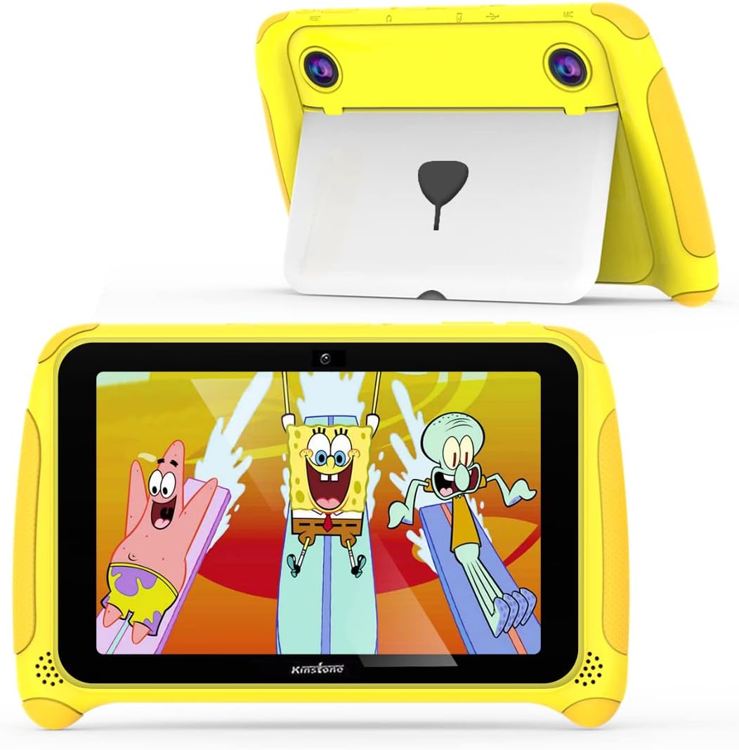 Yellow 7 inch Kids Tablet Android 11 Quad Core 2GB RAM 32GB Dual Camera WiFi Bluetooth Pack of 2 F45438