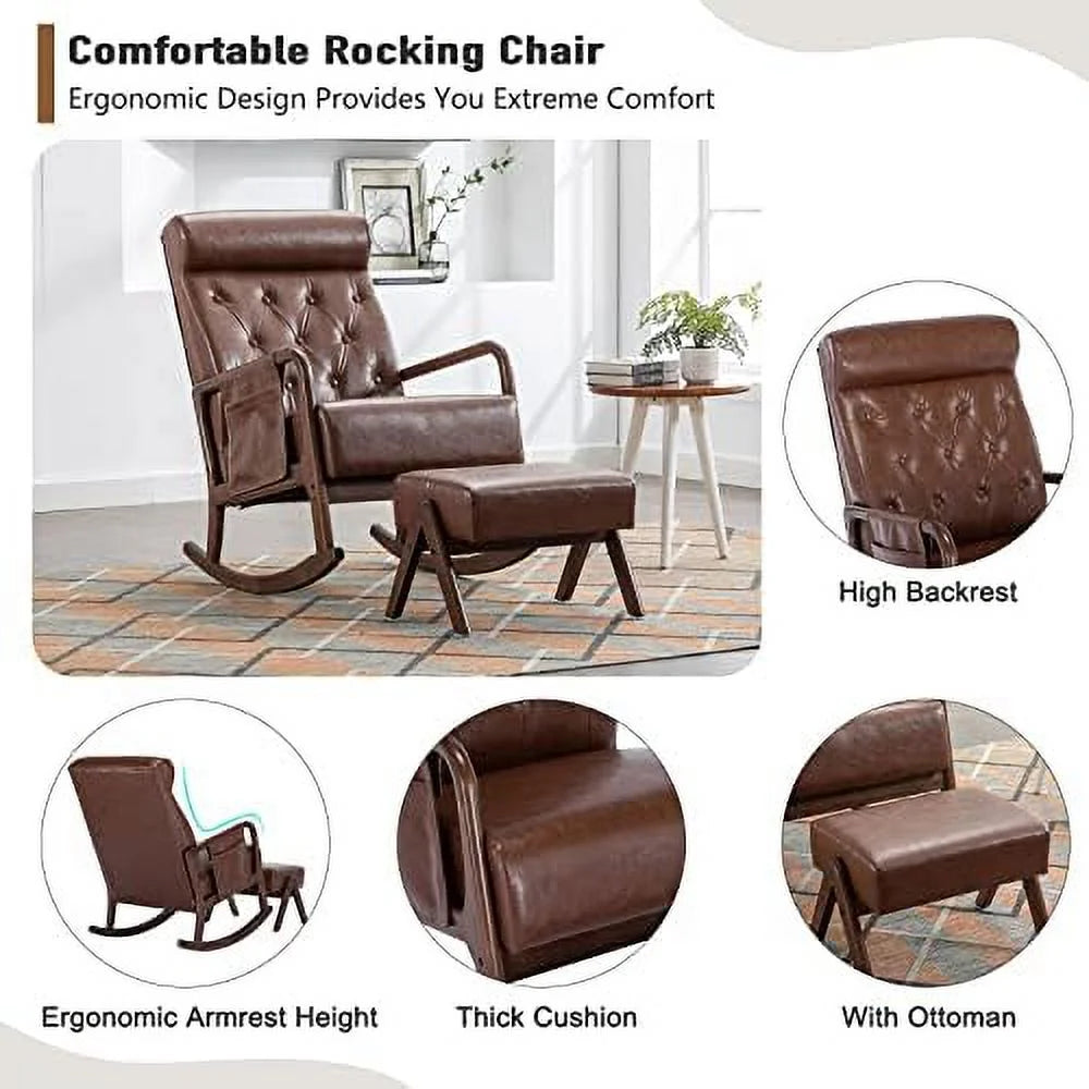 Mid-Century Upholstered Glider Rocker with Ottoman R610032