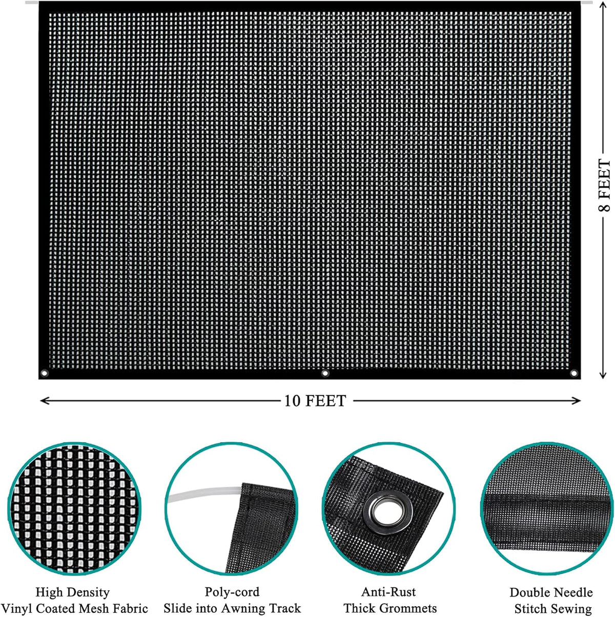 Black Mesh RV Awning Sun Shade Screen 9' X 15' Complete Kit O304750