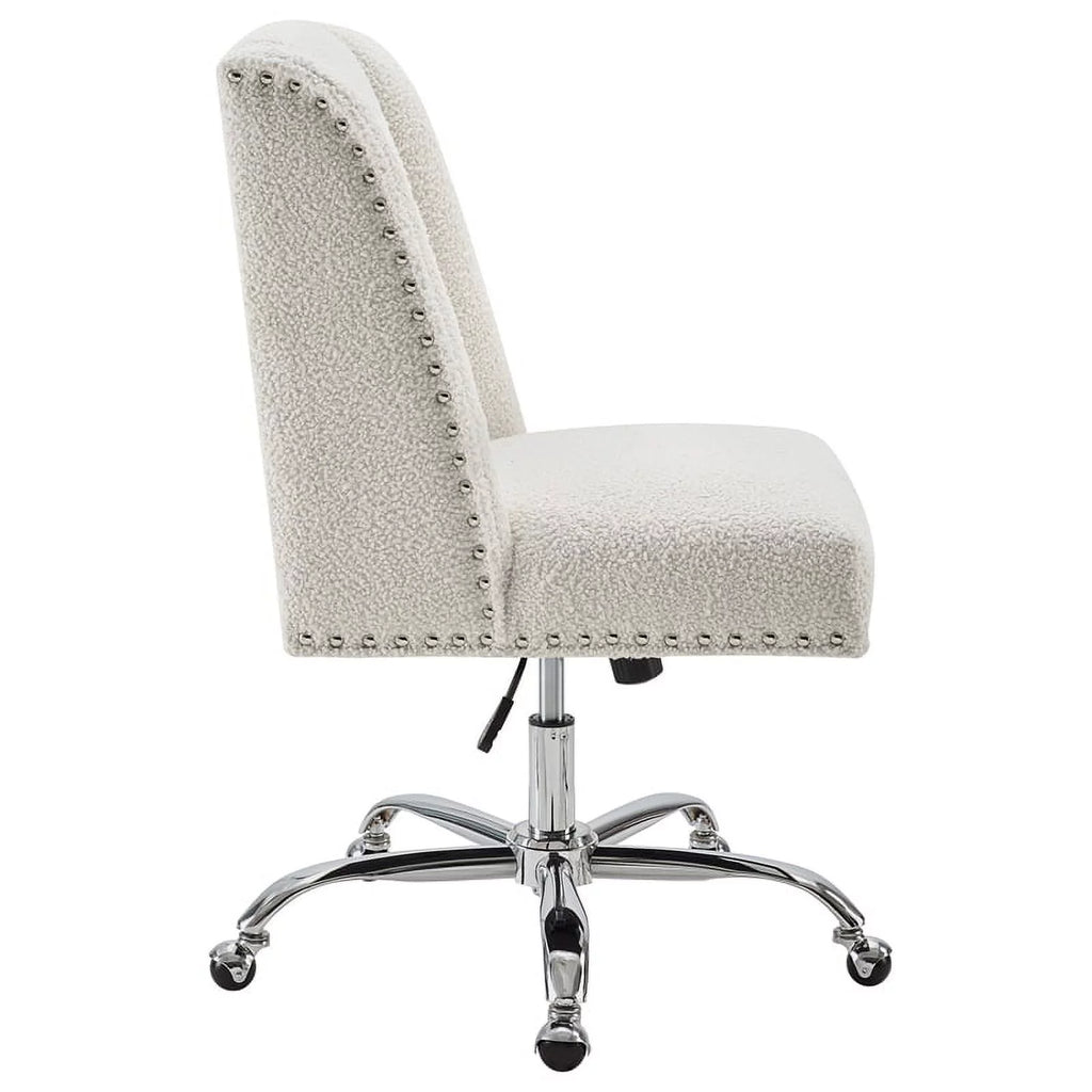 Upholstered Swivel Office Chair in Cream Sherpa V230