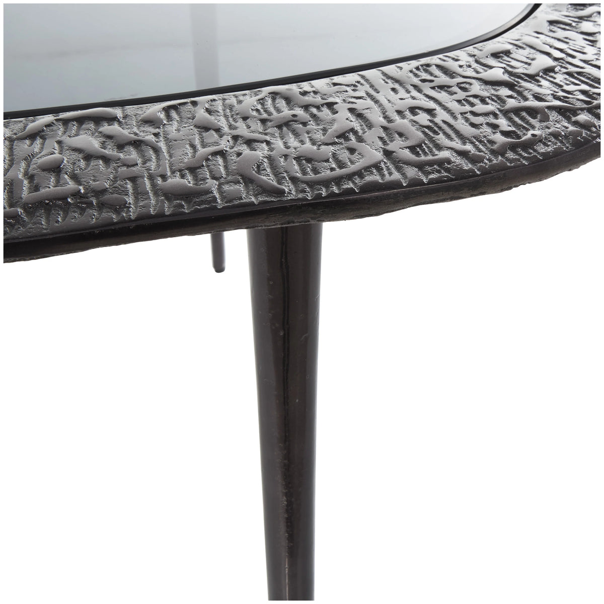 30" x 18" Black Aluminum Oval Coffee Table with Glass Top I3694