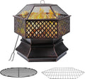 28'' Hex Shaped Steel Wood Burning Fire Pit with Spark Screen & Fire Poker H14804