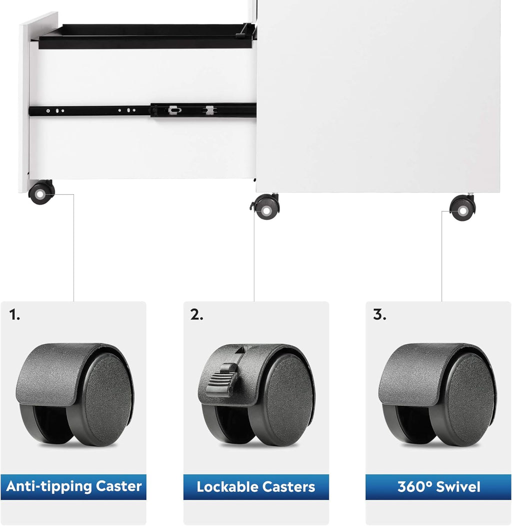 White 3 Drawer Rolling File Cabinet with Lock Z805229