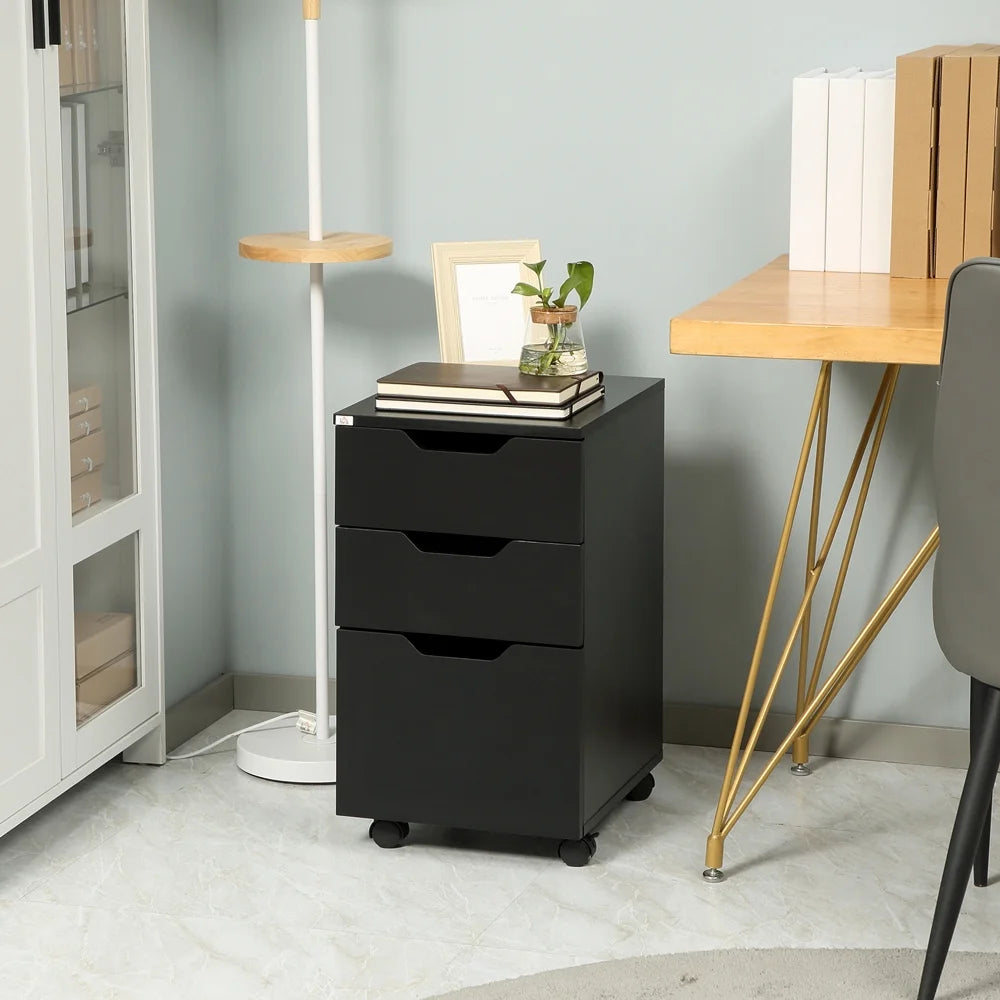 Black 3 Drawer Mobile File Cabinet K316