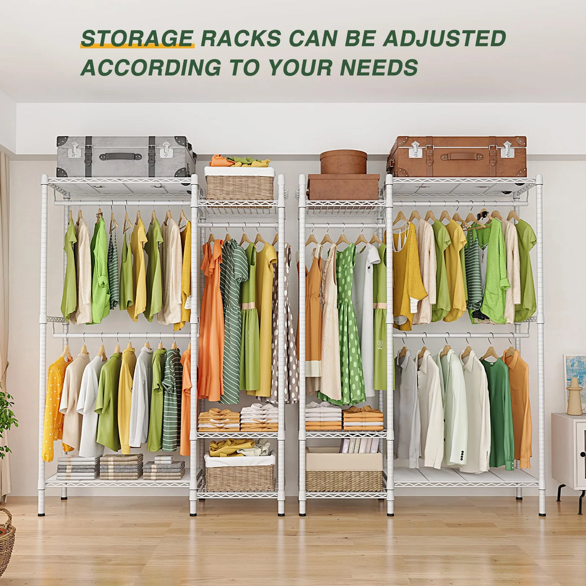 Heavy Duty Portable Clothing Rack with Shelves White S375