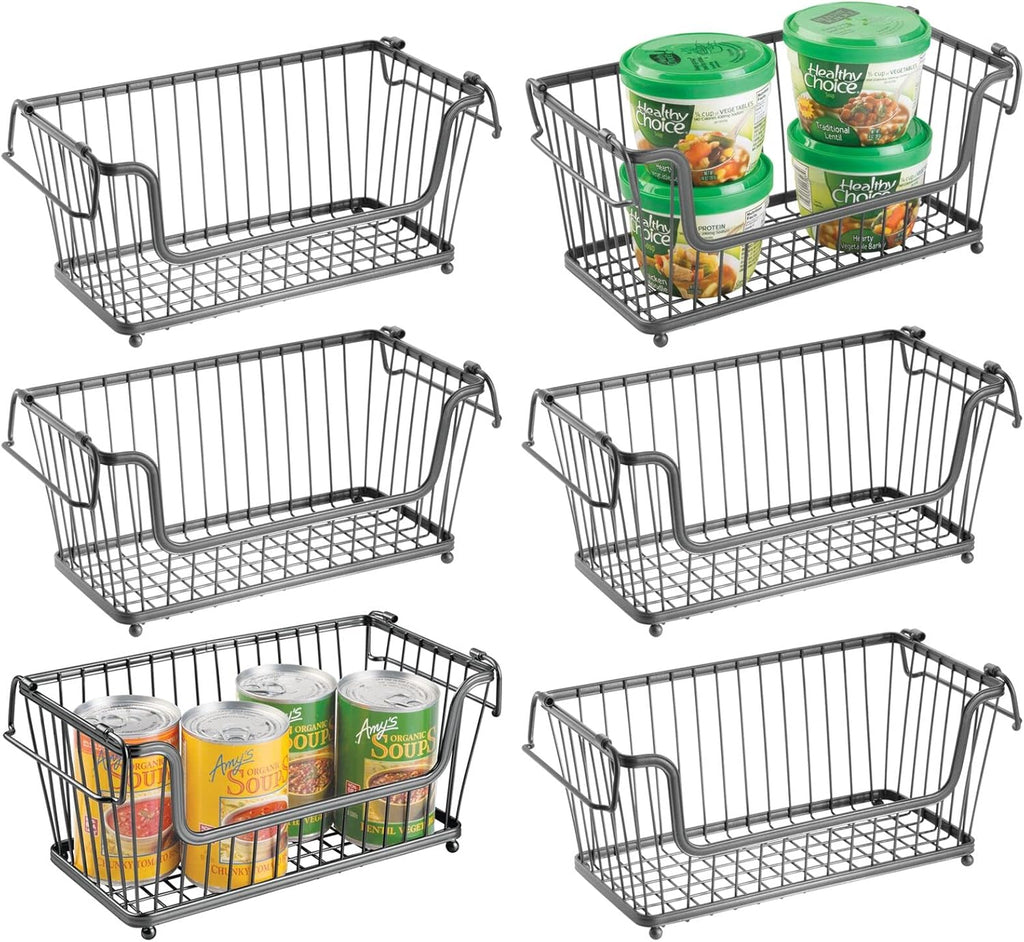 White 6 Pack Stackable Metal Wire Storage Basket with Handles J40177