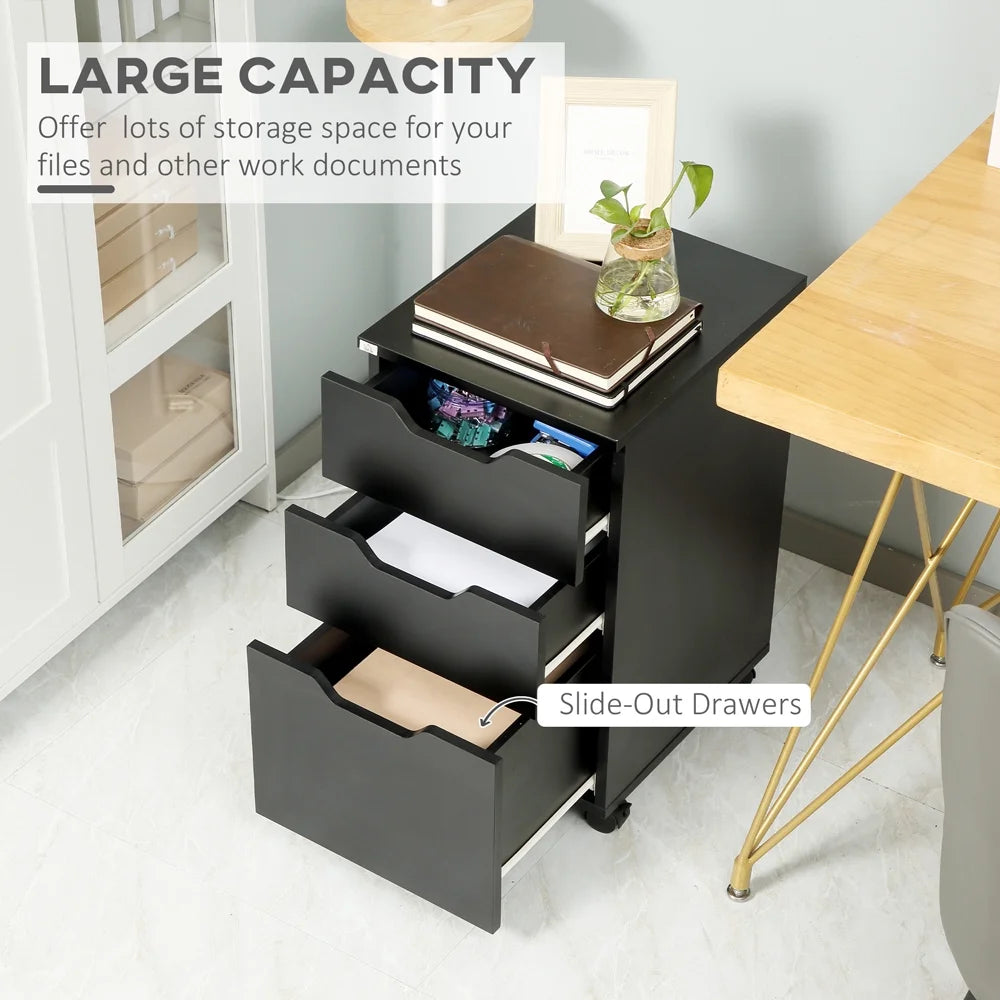 Black 3 Drawer Mobile File Cabinet K316